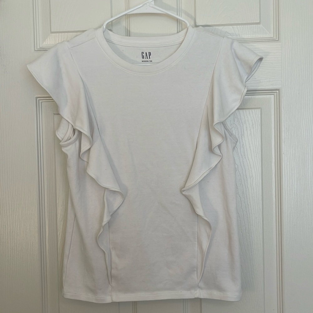 Gap White Ruffle Modern Tee